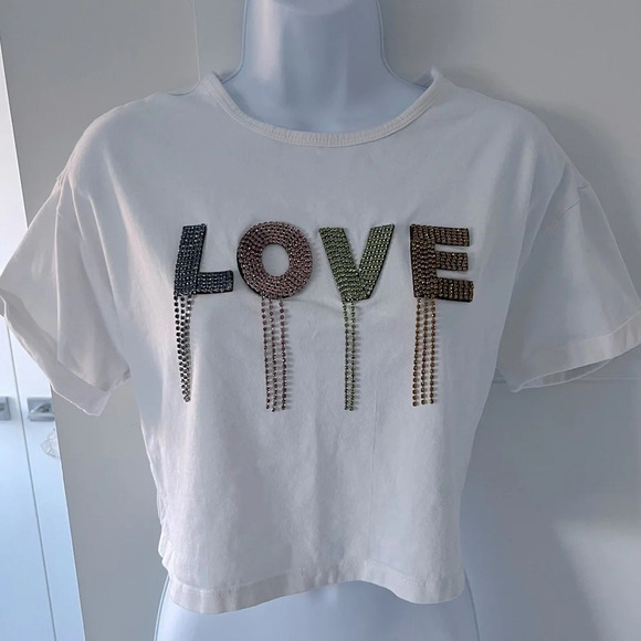 ELA/ Rhinestone LOVE crop top/ Size US S - Picture 3 of 11
